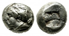 Ionia, Phokaia. Circa 387-326 BC. EL Hekte (9mm, 2.40g). Laureate female head l., hair in sakkos / Four-part incuse square. Bodenstedt Em. 102.