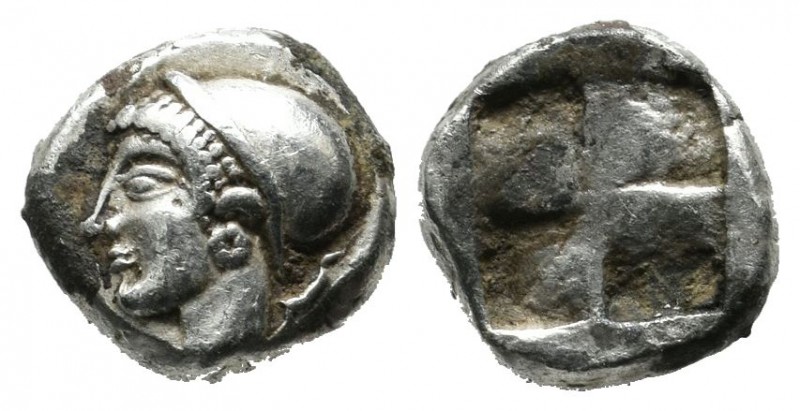 Ionia, Phokaia. Circa 521-478 BC. AR Diobol (9mm, 1.10g). Archaic female head le...