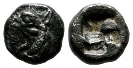 Ionia, Phokaia. Circa 521-478 BC. AR Diobol (9mm, 1.50g). Head of griffin to left with protruding tongue / Incuse square punch. SNG von Aulock 2116.