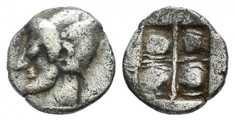 Ionia, Phokaia. Circa 521-478 BC. AR Obol (9mm, 0.61g). Archaic head of Athena l...