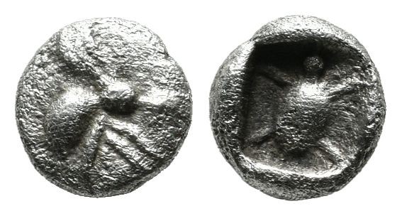 Ionia, Uncertain mint. Circa 5th Century BC. AR Hemiobol (6mm, 0.30g). Bee aligh...