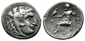 Kings of Macedon. Alexander III “the Great” (336-323 BC). AR Drachm (17mm, 4.22g). Miletos, c. 300-295. Head of Herakles right, wearing lion skin / Ze...