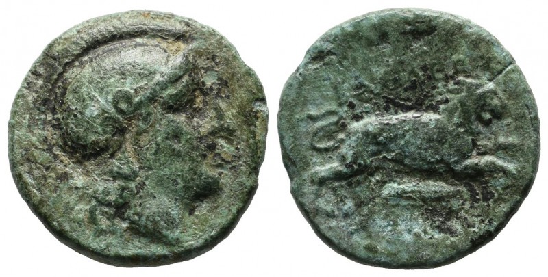 Kings of Thrace. Uncertain mint. Lysimachos 305-281 BC. AE (19mm, 3.75g). Helmet...