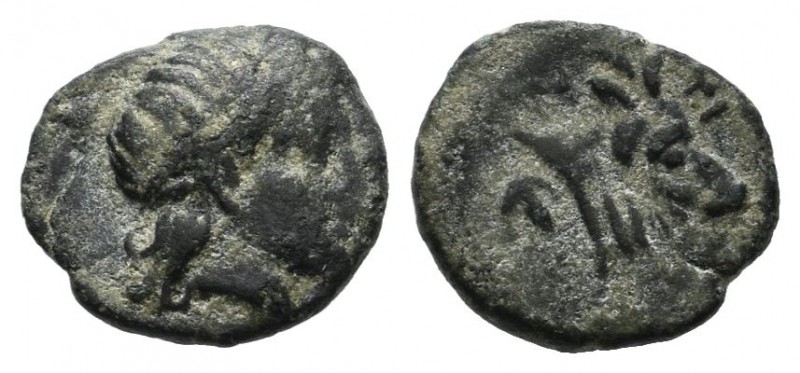Lesbos, Mytilene. Circa 400-350 BC. AE (9mm, 0.55g). Laureate head of Apollo rig...
