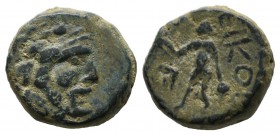 Lycaonia, Eikonion. Circa 100-0 BC. AE (14mm, 3.36g). Laureate head of Zeus right / [Ε]ΙΚΟΝ[Ι]-[ΕΩΝ], naked Perseus standing left, holding harpa in ri...