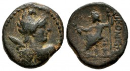 Lycaonia, Iconion. (1st century BC). AE (20mm, 6.70g). Bust of Perseus right, wearing winged and griffin-crested helmet; gorgoneion and harpa over sho...