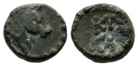Mysia, Kyzikos. 2nd-1st centuries BC. AE (11mm, 1.96g). Head of bull right. / Monogram between KY / ZI; all within wreath.