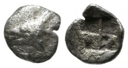 Mysia, Kyzikos. ca.600-550 BC. AR Hemiobol (8mm, 0.50g). Tunny head left; below, small tunny fish left / Quadripartite incuse square. SNG von Aulock 7...