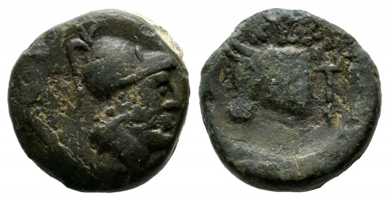 Mysia, Kyzikos. Circa 300-180 BC. AE (13mm, 2.51g). Helmeted head of Athena righ...
