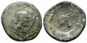 Mysia, Kyzikos. Circa 300-180 BC. AE (26mm, 13.86g). Female head (Kore-Soteira?) right. / Bull head left.