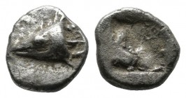 Mysia, Kyzikos. Circa 550-500 BC. AR Hemiobol (8mm, 0.48g). Head of tunny fish to left / Quadripartite incuse square. Von Fritze II 3; SNG France –; S...