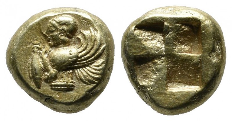 Mysia, Kyzikos. Circa 550-500 BC. EL Hekte (10mm, 2.76g). Upper body of winged f...