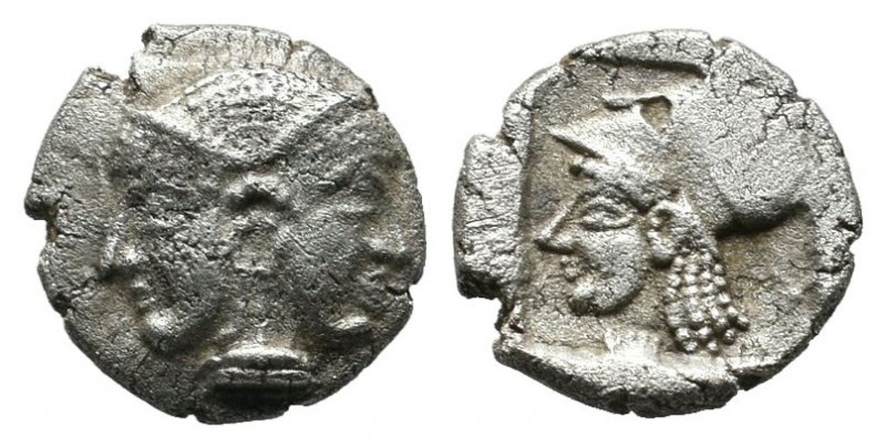 Mysia, Lampsakos. Circa 500-450 BC. AR Obol (9mm, 0.78g). Female janiform head. ...
