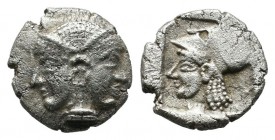 Mysia, Lampsakos. Circa 500-450 BC. AR Obol (9mm, 0.78g). Female janiform head. / Helmeted head of Athena left within incuse square. SNG BnF 1128-31.