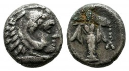 Mysia, Pergamon. Circa 310-282 BC. AR Diobol (10mm, 1.39g). Head of Herakles right, wearing lion skin / Archaistic Palladion: statue of Pallas Athena ...