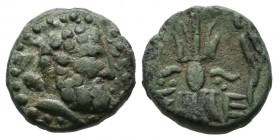 Pisidia, Selge. 2nd-1st century BC. AE (12mm, 2.08g). Bearded head of Herakles right; club over shoulder / Upright thunderbolt; to right, bow topped w...