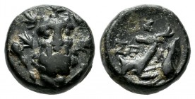 Pisidia, Selge. Circa 2nd-1st centuries BC. AE (11mm, 2.36g). Laureate and bearded head of Herakles facing, lion-skin around neck; club to left / ΣE-Λ...