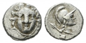 Pisidia, Selge. Circa 300-190 BC. AR Obol (9mm, 1.07g). Facing gorgoneion / Helmeted head of Athena right; spear over shoulder, astragalos behind. SNG...