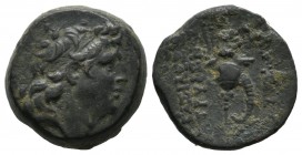 Seleukid Kingdom, Diodotos Tryphon. Circa 142-138 BC. AE (16mm, 6.04g). Antioch on the Orontes. Diademed head of Diodotos Tryphon right / ΒΑΣΙΛΕΩΣ ΤΡΥ...