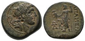Seleukid Kingdom. Alexander I Balas. 150-145 BC. AE (20mm, 8.69g). Quasi-municipal issue of Apamea. Year 163 (150/49 BC). Diademed head right / Zeus s...