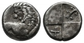 Thrace, Chersonesos. Circa 386-338 BC. AR Hemidrachm (12mm, 1.83g). Forepart of lion right, head left / Quadripartite incuse square with alternating r...