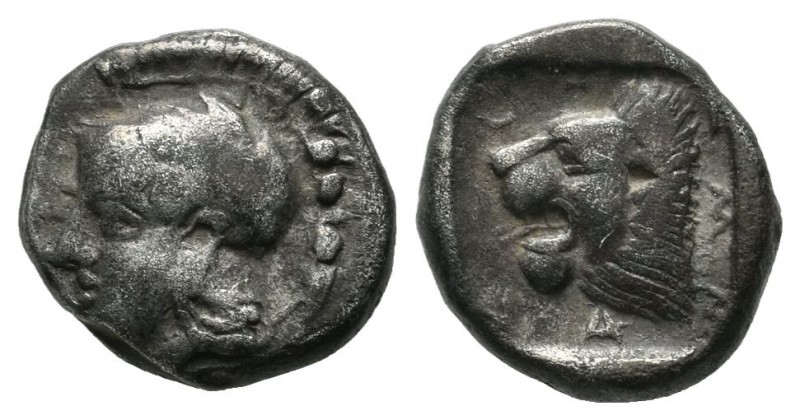 Troas, Assos. Circa 500 BC. AR Triobol or Hemidrachm (11mm, 1.75g). Helmeted hea...