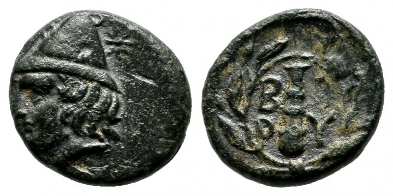 Troas, Birytis. Circa 300 BC. AE (11mm, 1.30g). Head of Kabeiros left wearing pi...