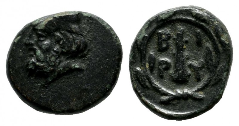 Troas, Birytis. Circa 350-300 BC. AE (11mm, 1.39g). Head of Kabeiros left, weari...