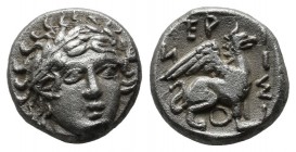 Troas, Gergis. Circa 420-400 BC. AR Hemidrachm (10mm, 1.94g). Laureate head of Apollo facing slightly right / Griffin seated right; [ Γ ] EP-ΓIΣI-O-N ...
