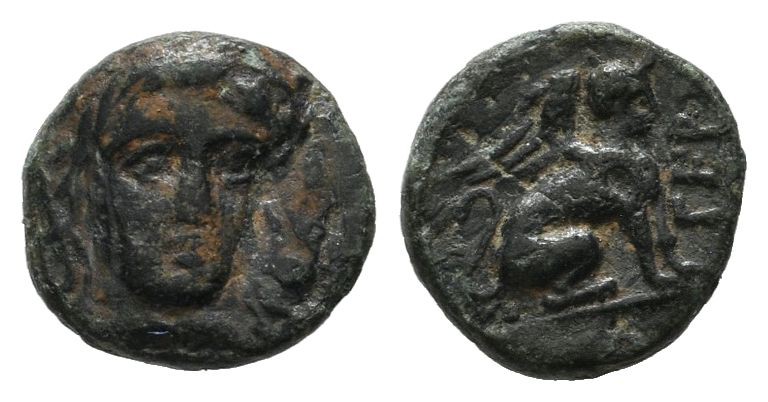 Troas, Gergis. Circa 4th century BC. AE (8mm, 0.56g). Head of Sibyl Herophile fa...