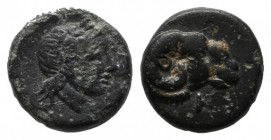 Troas, Kebren. ca.387-310 BC. Æ (9mm, 0.93g). Ram's head right; below, K. / Laureate head of Apollo right. SNG v. Aulock 1550f.