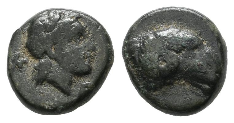 Troas, Kebren. Circa 350 BC. AE (8mm, 0.96g). Laureate head of Apollo right, K -...