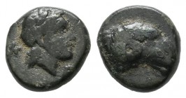 Troas, Kebren. Circa 350 BC. AE (8mm, 0.96g). Laureate head of Apollo right, K - E / Ram's head right. SNG Ashm.1102ff.