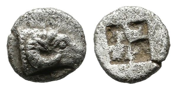 Troas, Kebren. Circa 500-400 BC. AR Hemiobol (6mm, 0.37g). Head of ram right / Q...