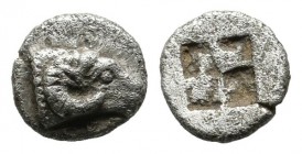 Troas, Kebren. Circa 500-400 BC. AR Hemiobol (6mm, 0.37g). Head of ram right / Quadripartite incuse square. SNG Copenhagen 256.