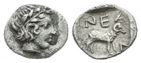 Troas, Neandria. ca.400 BC. AR Obol (9mm, 0.65g). Laureate head of Apollo right / NEAN. Ram standing right within incuse square. SNG Copenhagen 446; K...