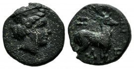 Troas, Zeleia. Circa 4th century BC. AE (13mm, 1.86g). Head of Artemis right, wearing stephane / Stag standing right; below, grain ear right. SNG Cope...