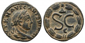 Antioch. Elagabalus, AD 218-222. AE (18mm, 5.20g). [AVT] KAI MAP AV AN[TΩNԐINOC CԐ], laureate head right / SC, within wreath; ΔԐ above, eagle below. M...