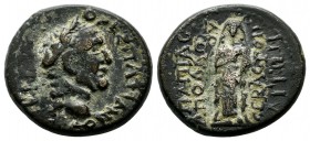 Caria, Sebastopolis. Vespasian (69-79). AE (20mm, 5.96g). Ne- Papias Apolloniou, magistrate. OVECΠACIANOC CEBACTOC. Laureate head right / ΠAΠIAC / AΠO...