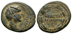Cyrrhestica, Hierapolis. Antoninus Pius. AD 138-161. AE (22mm, 9.99g). Laureate head right / ΘЄAC CYPI/AC IЄPOΠO in two lines; B below; all within lau...