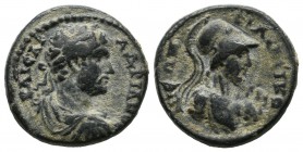 Eikonion, Lycaonia. Hadrian, AD 117-138. AE (19mm, 5.31g). AΔPIANOC KAICAP, laureate, draped and cuirassed bust right / KΛAYΔEIKONIEΩN, helmeted bust ...