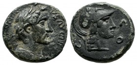 Lycaonia, Iconium. Antoninus Pius. AD. 138-161. AE (17mm, 4.40g). Laureate head of Hadrian right / Helmeted head of Athena right. SNG von Aulock 8648;...