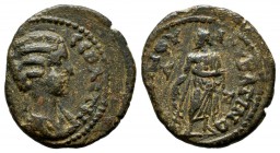 Lydia, Bageis. Julia Domna. AD 193-211. AE (18mm, 2.38g). Draped bust right / Asklepios standing left, leaning on serpent-entwined staff. BMC 36, 29. ...