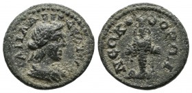 Lydia, Philadelphia. AD. 198-260 . AE 18 (17mm, 2.91g). semi-autonomous civic issue. Draped bust of Tyche right wearing mural headdress / Cult statue ...