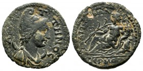 Lydia. Saitta. Pseudo-autonomous issue. Circa AD 200-300. AE Diassarion (20mm, 3.91g). Draped bust of Mên Aziottenos to right, wearing Phrygian cap an...