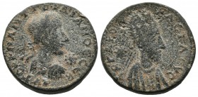 Mesopotamia, Edessa. Gordian III with Abgar X Phraates 238-244 AD. AE (23mm, 10.13g) AV[...] ΓOPΔIANOC CЄB, laureate head right; star in right field /...