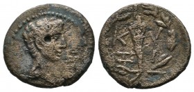 Mysia, Kyzikos. Augustus. 27 BC-14 AD. AE (16mm, 2.38g). Bare male head right. / K-Y/Z-I, torch, all within laurel wreath. RPC I 2244; SNG France 621;...