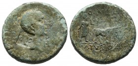 Mysia, Lampsacus. Julius Caesar, Circa 45 BC. AE (19mm, 5.97g). Q. Lucretius and L. Pontius, duoviri, and M. Turius, legatus. C G - I L. Laureate head...
