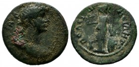Mysia, Miletopolis. Hadrian (117-138). AE (19mm, 3.06g). AY K TRAIA AΔPIANOC. Laureate and draped bust right / MEIΛΗΤΟΠOΛITΩΝ. Athena standing facing,...