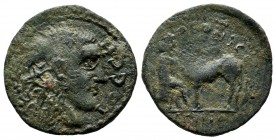 Mysia, Parium. Pseudo-autonomous issue. Time of Valerian-Gallienus, AD 253-268. AE (20mm, 4.53g). Head of the founder Parius right / Asklepios seated ...